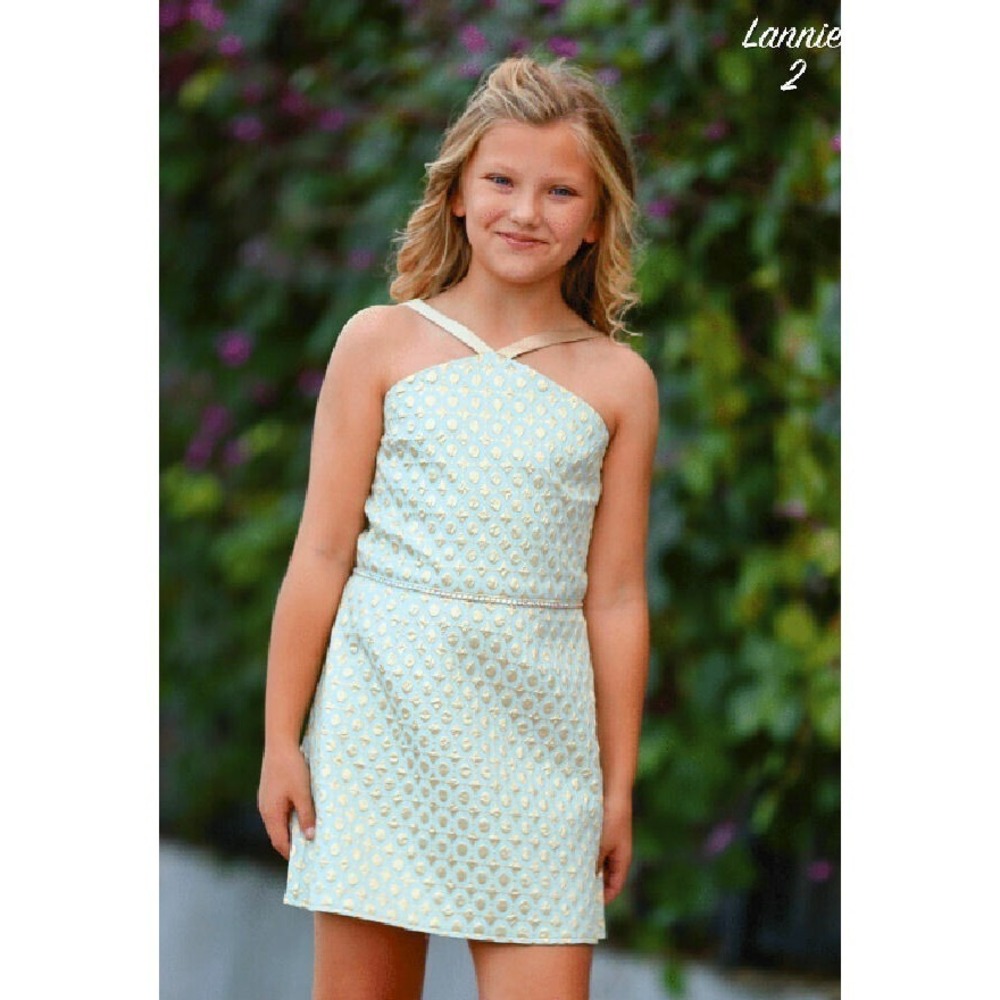 Summer sz 16 NEW Dolls & Divas Aqua &‎ Gold Brocade Tween Girls Party Dress